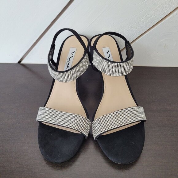 NEW Nina Luz-Fy Womens 8M Black Glam Suede Sandals Composition Leather Sole - Picture 3 of 7